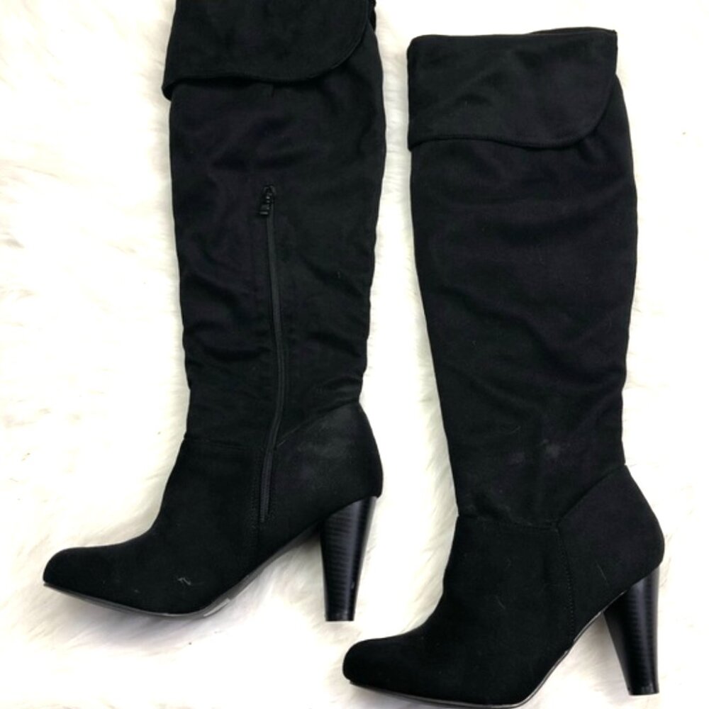 Venus Black Suede Knee High/Over the Knee Boots
